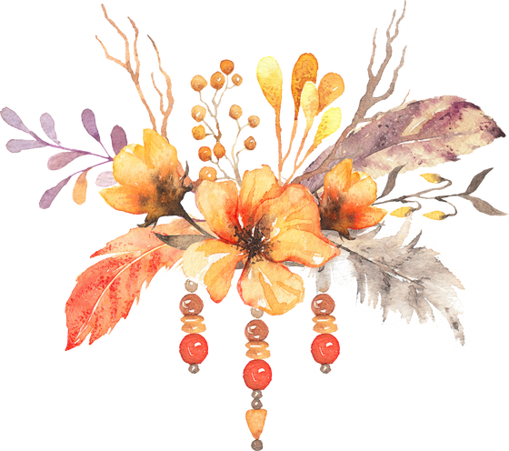 Watercolor Flowers with Feathers